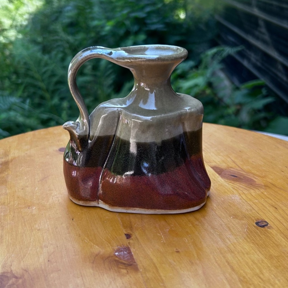 Vintage Pottery Pitcher Small Red Black MCM Drip Glaze Ingrid Nicolai Studio
